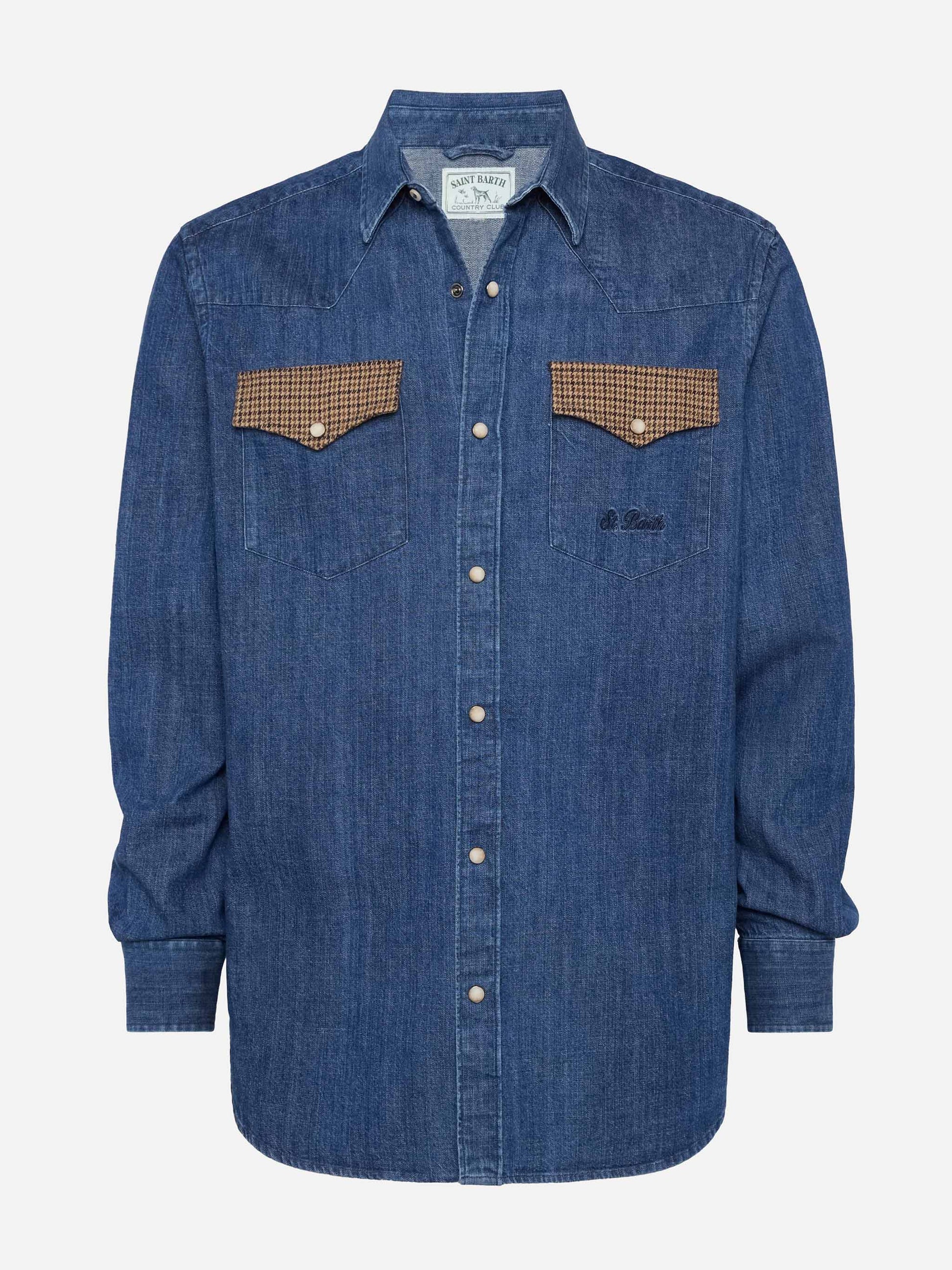 Denim shirt Greg with pied de poul patches - MC2 Saint Barth