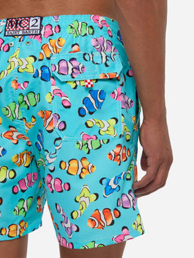 Man classic swim shorts with multicolor clownfish print