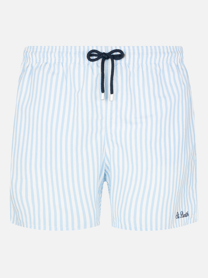 Mid-length striped Gustavia swim-shorts with St. Barth embroidery - MC2 Saint Barth