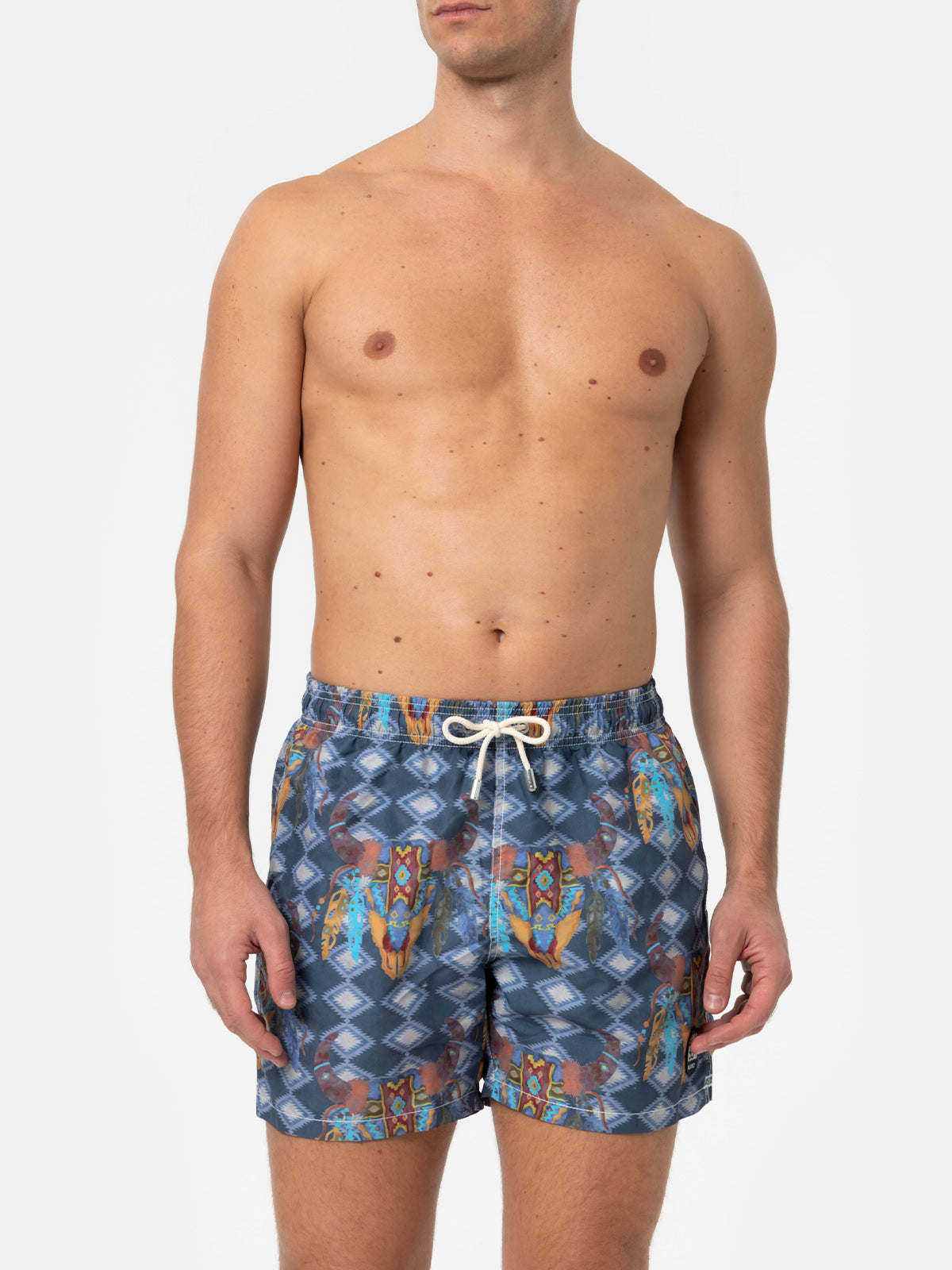Man classic swim shorts Gustavia with buffalo print - MC2 Saint Barth