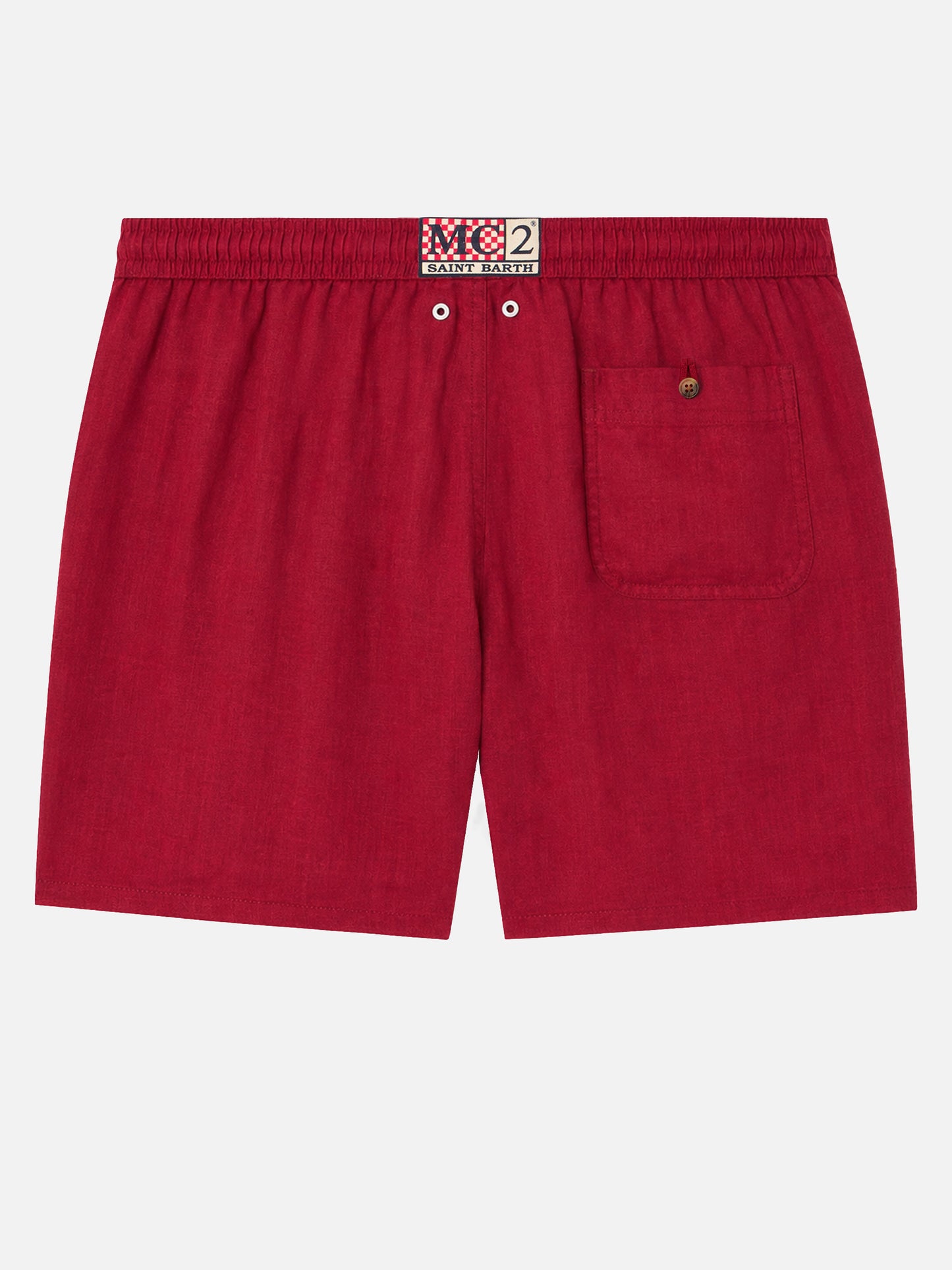Badeshorts aus bordeauxrotem Leinen für Herren