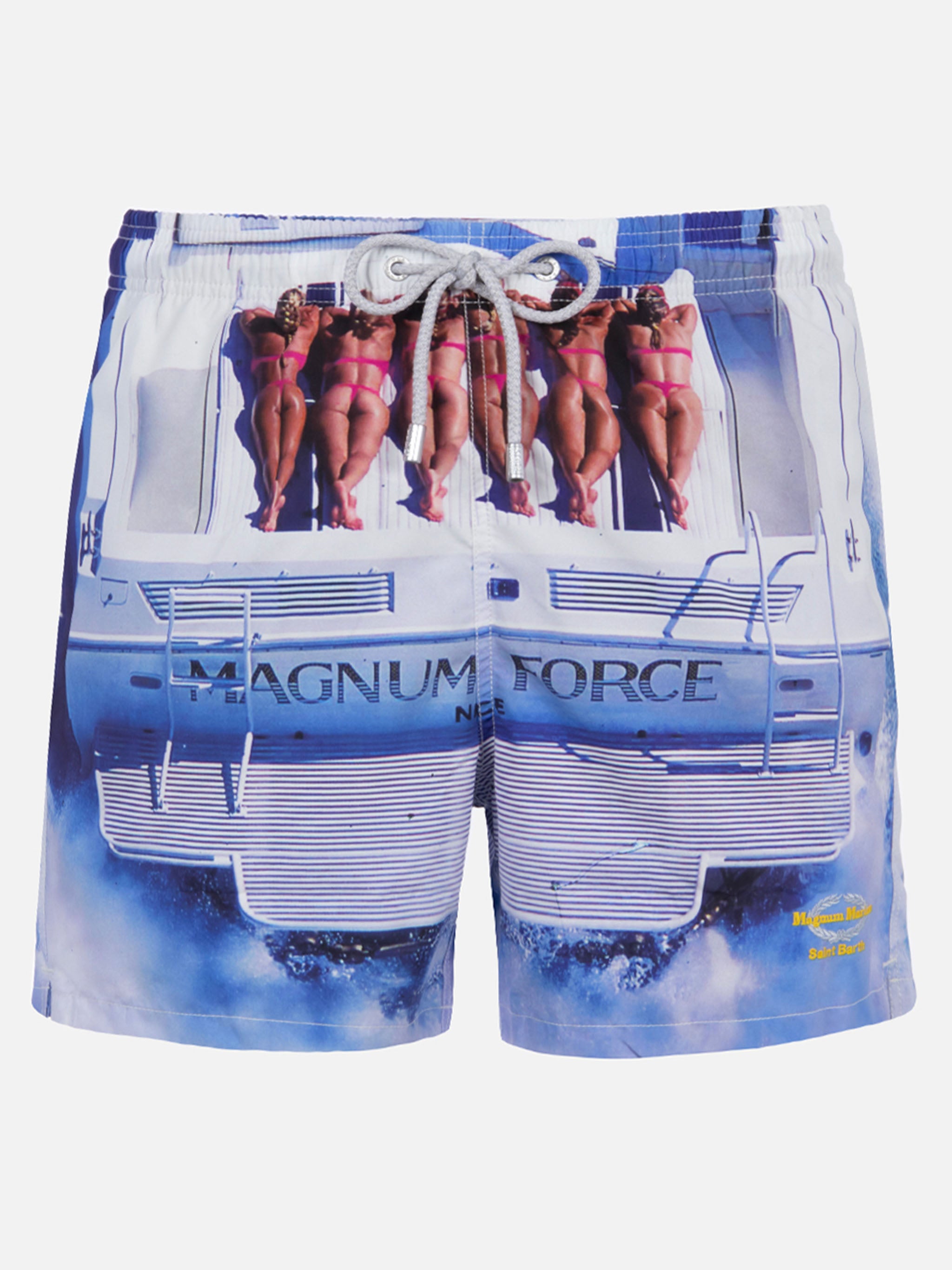 Man Gustavia Mid-Length Swim Shorts | Girls on Boat Placed Print