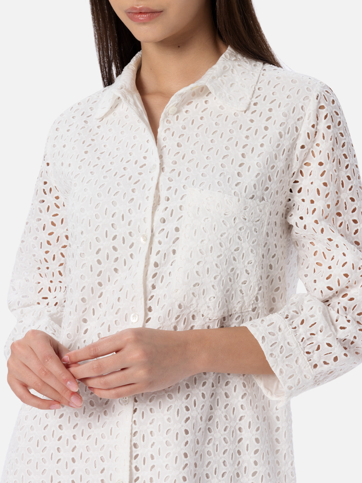 Abito mini da donna in Sangallo bianco