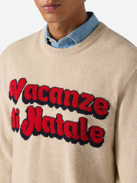 Beige sweater Heron with Vacanze di Natale jacquard | VACANZE DI NATALE SPECIAL EDITION