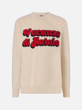 Beige sweater Heron with Vacanze di Natale jacquard | VACANZE DI NATALE SPECIAL EDITION