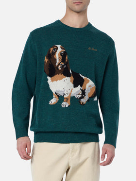 Man green sweater Heron with basset hound print - MC2 Saint Barth