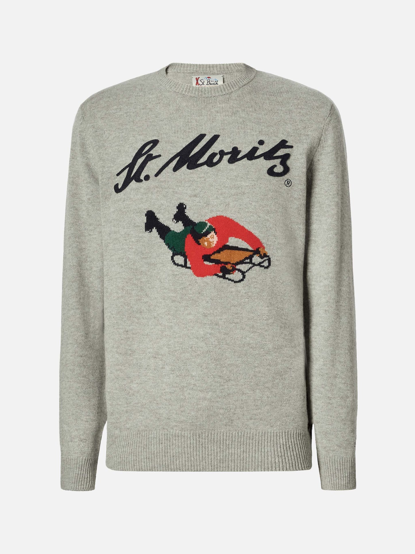Maglione Heron grigio con jacquard e patch St. Moritz | ST. MORITZ TOP OF THE WORLD SPECIAL EDITION
