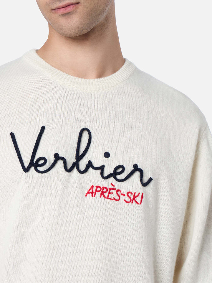 Man white sweater Heron with Verbier apres ski embroidery - MC2 Saint Barth