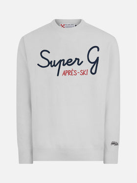 Light grey sweater Heron with super G embroidery | SUPER G SPECIAL EDITION - MC2 Saint Barth