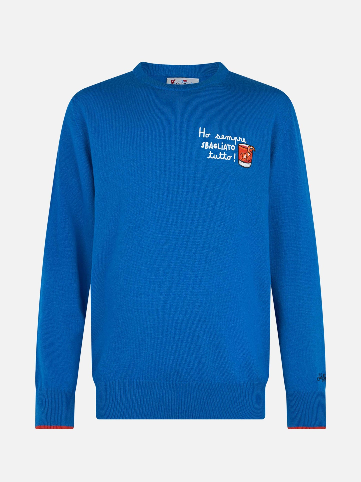 Man ski blue sweater Heron with Ho sempre sbagliato tutto embroidery - MC2 Saint Barth