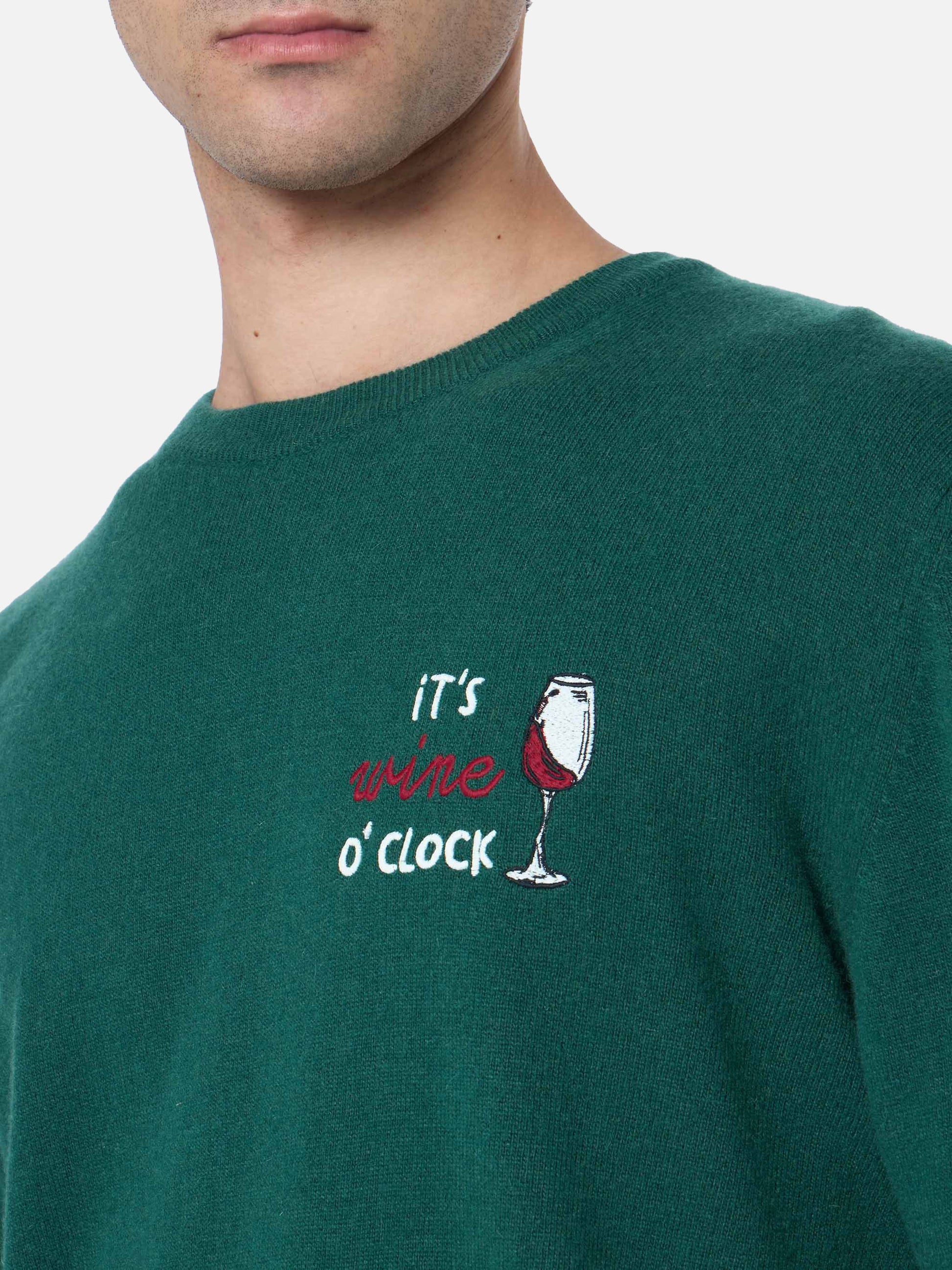 Man green sweater Heron with It's wine o'clock embroidery - MC2 Saint Barth
