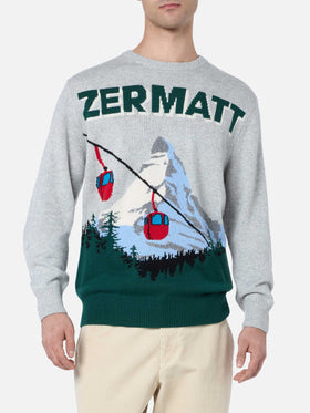 Man gray sweater Heron with Zermatt cable postcard print - MC2 Saint Barth