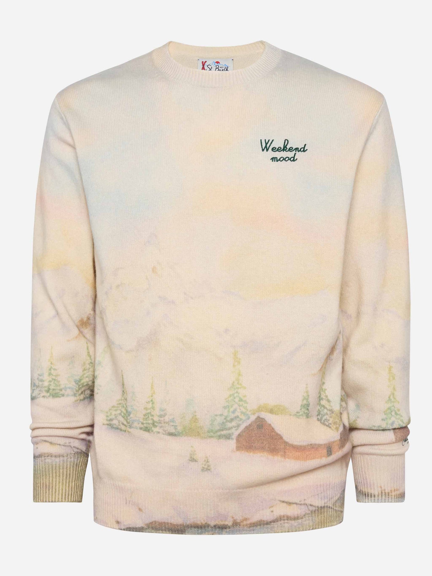 Crewneck sweater Heron with landscape print and Weekend mood embroidery - MC2 Saint Barth