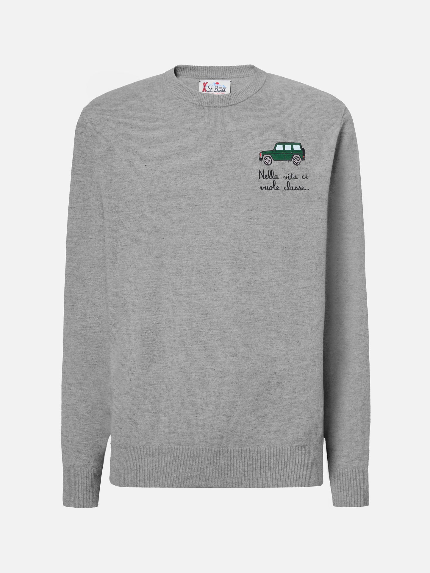 Maglione a girocollo Heron Light con ricamo Nella vita ci vuole classe