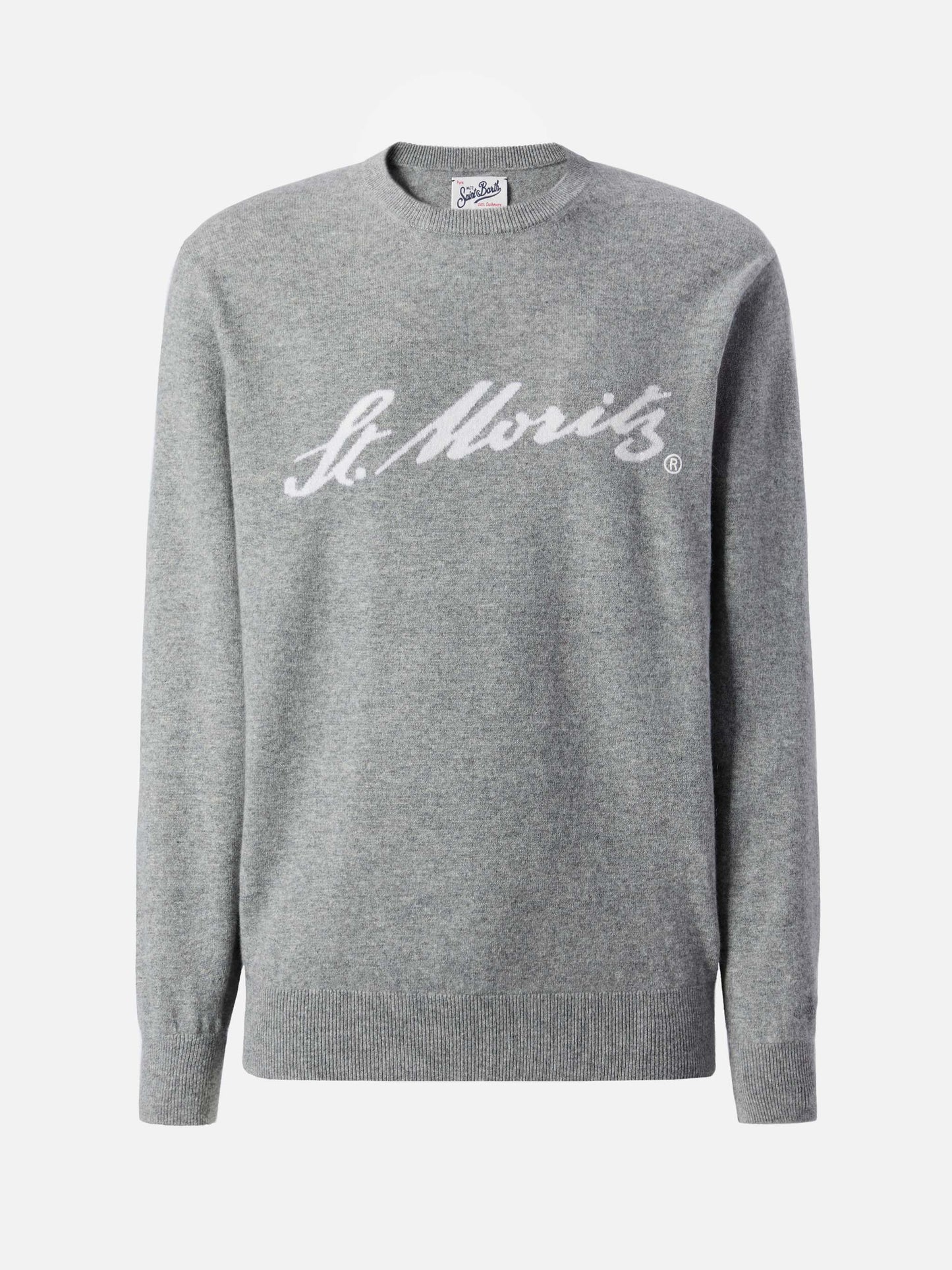 Heron Light sweater in grey 100% CASHMERE with St. Moritz intarsia | ST. MORITZ TOP OF THE WORLD