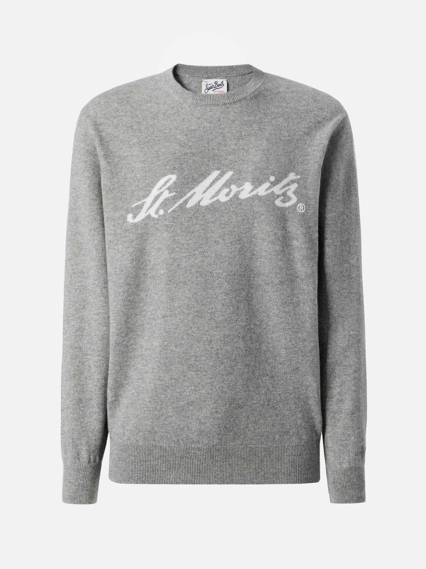 Maglione Heron Light in 100% CASHMERE grigio con intarsio St. Moritz | ST. MORITZ TOP OF THE WORLD