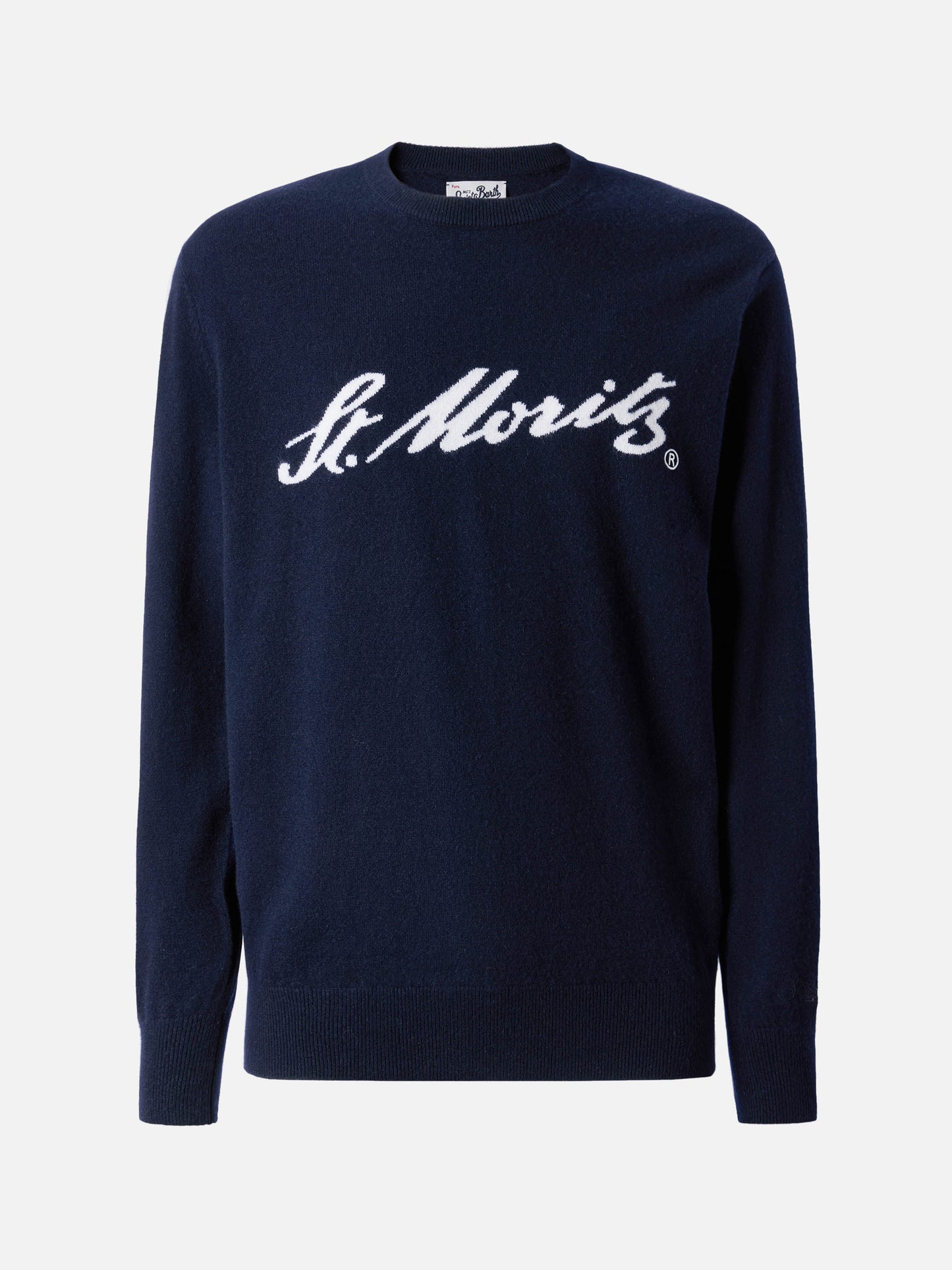 Maglione Heron Light in 100% CASHMERE blu con intarsio St. Moritz | ST. MORITZ TOP OF THE WORLD