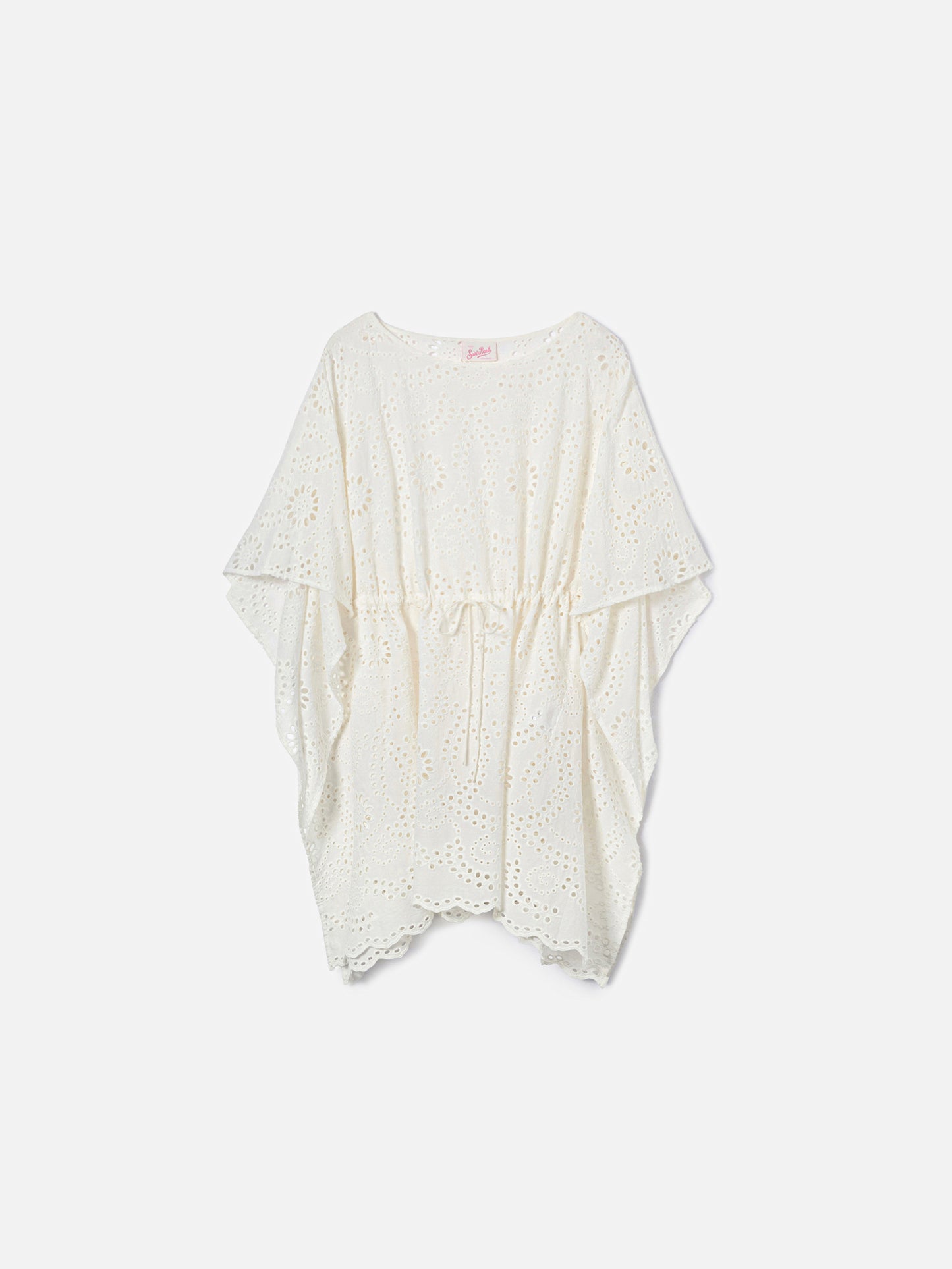 Iria short kaftan in white sangallo textile