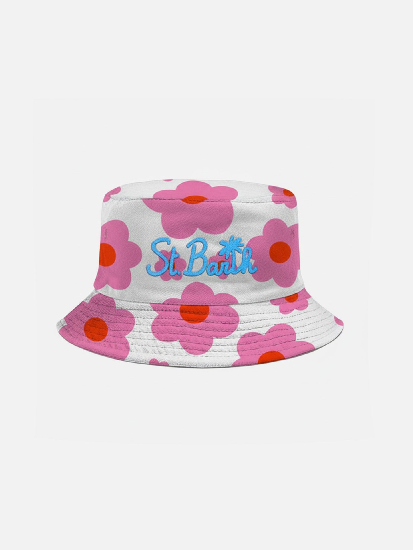 Cotton bucket hat with front embroidery and floral pattern
