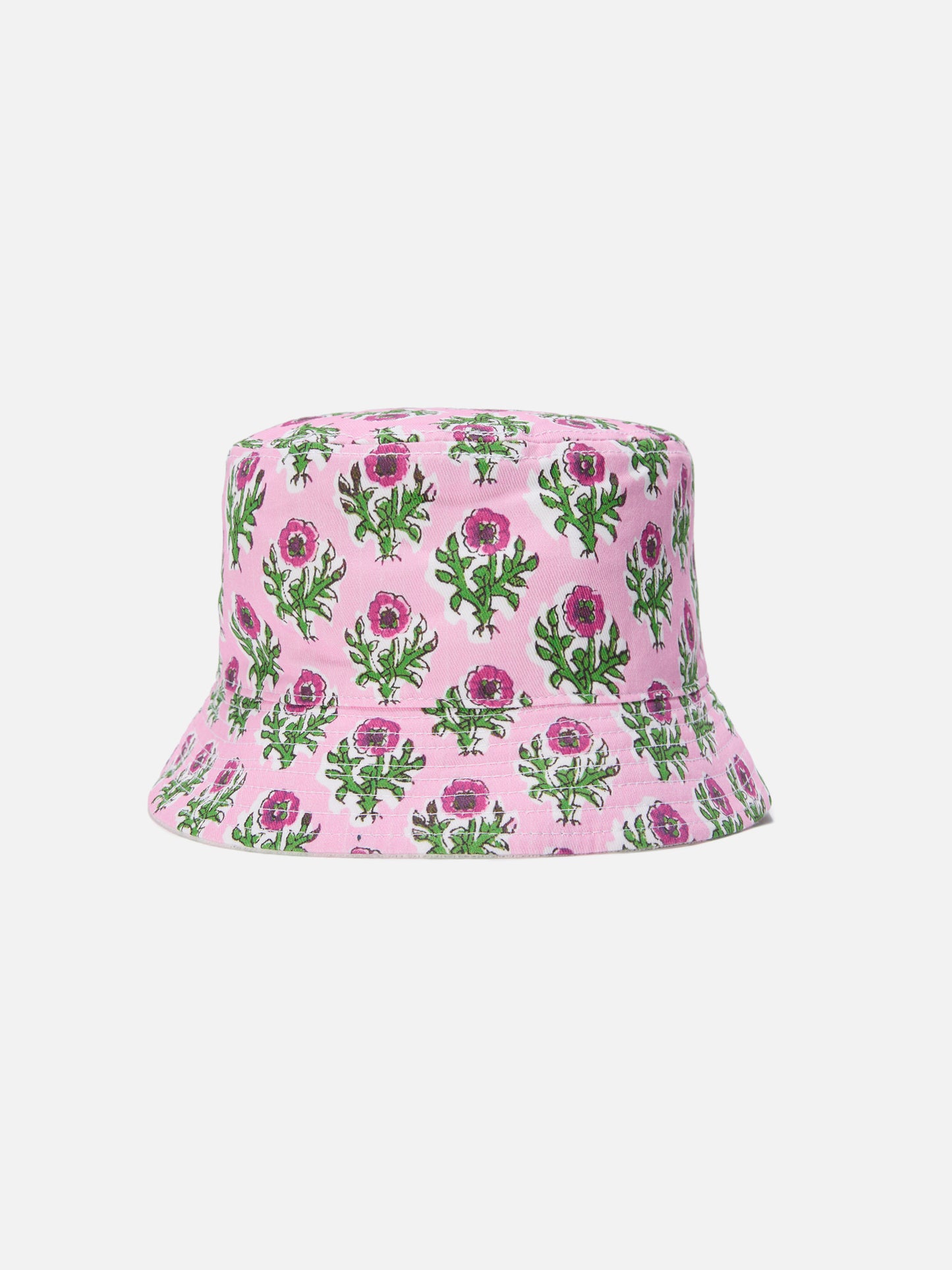 Reversible bucket hat in boho floral print and white terry cloth