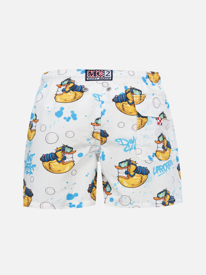 Boy mid-length Jean swim-shorts with Crypto Ducky print | CRYPTOPUPPETS SPECIAL EDITION - MC2 Saint Barth