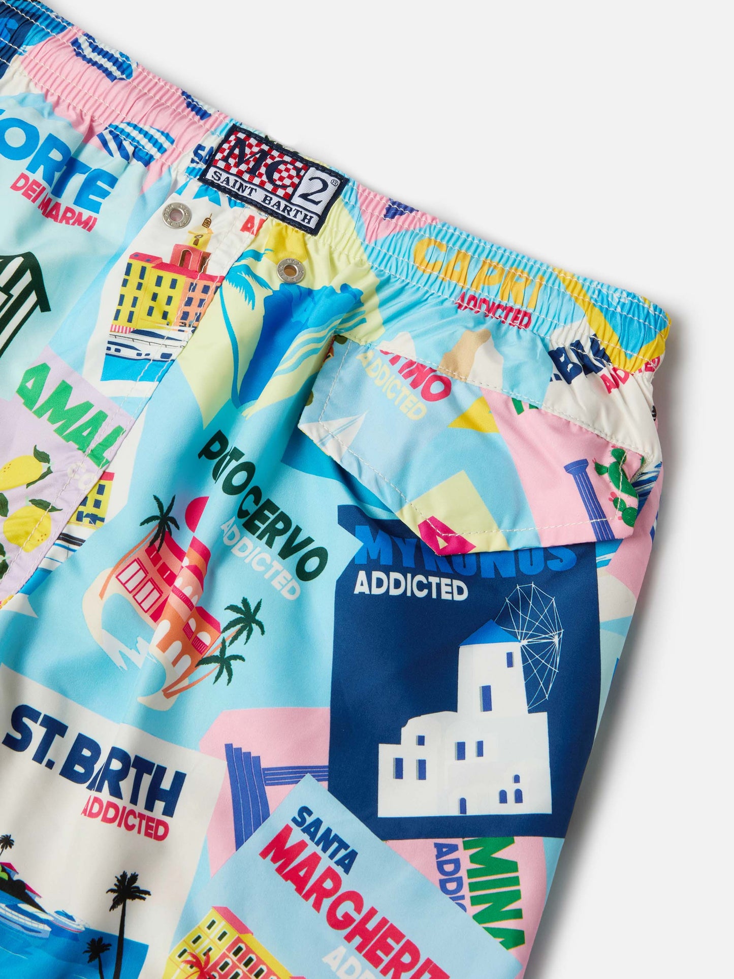 Jean Lighting swim shorts with Postcards all-over print