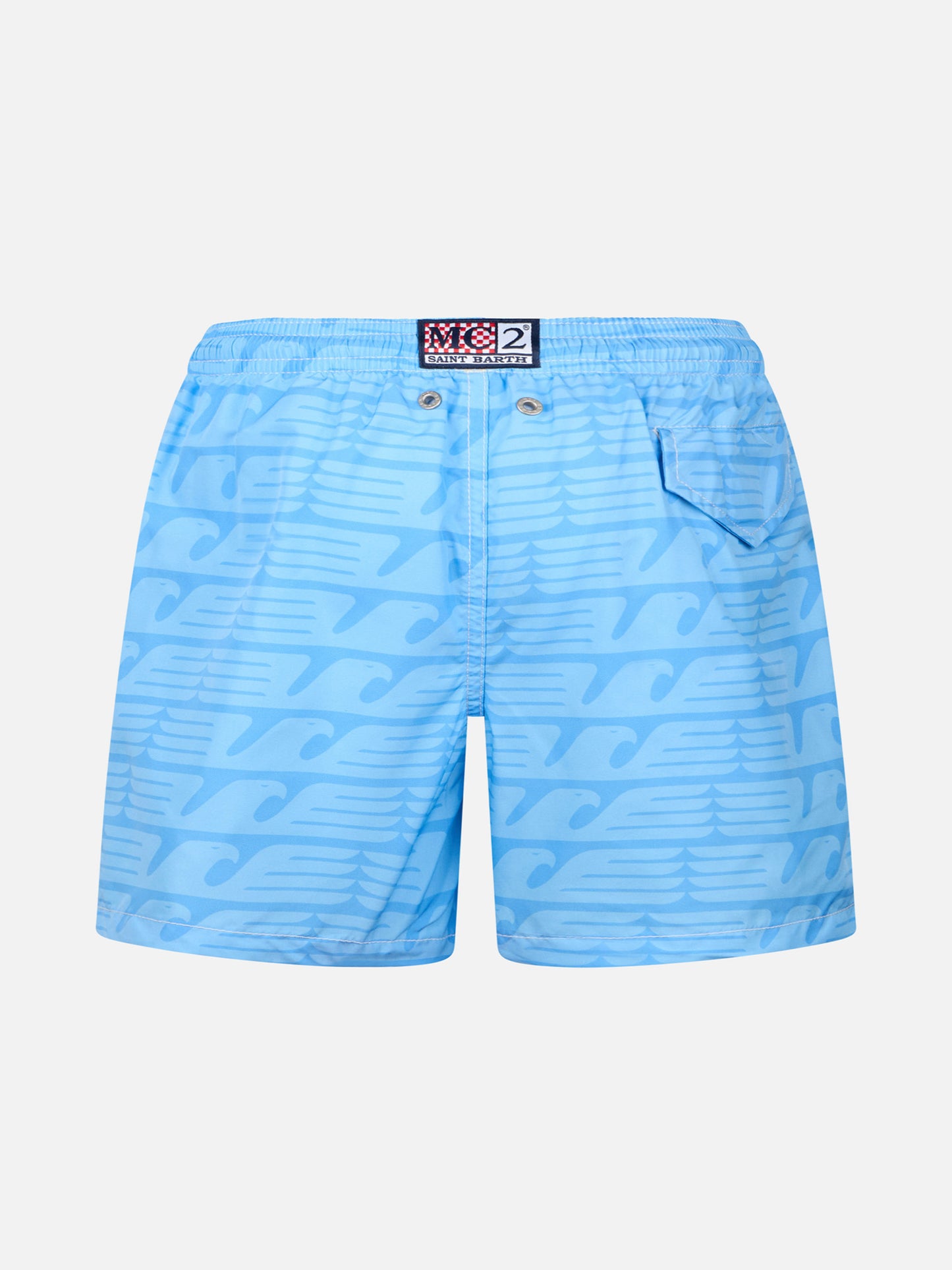 Jean Lighting lightweight fabric swim shorts with Lazio logo print and Di Padre in Figlio embroidery|SS LAZIO SPECIAL EDITION