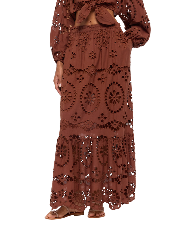 Jenny camel brown cotton Sangallo skirt