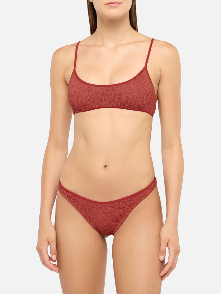 Naomi rostorangefarbene freche Badehose - Judy rostorangefarbenes Crinkle-Bralette-Oberteil