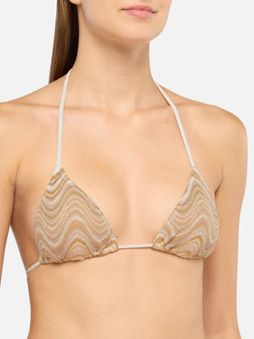 Bikini triangolo Leah Virgo in tessuto raschel beige