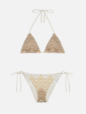Bikini triangolo Leah Virgo in tessuto raschel beige