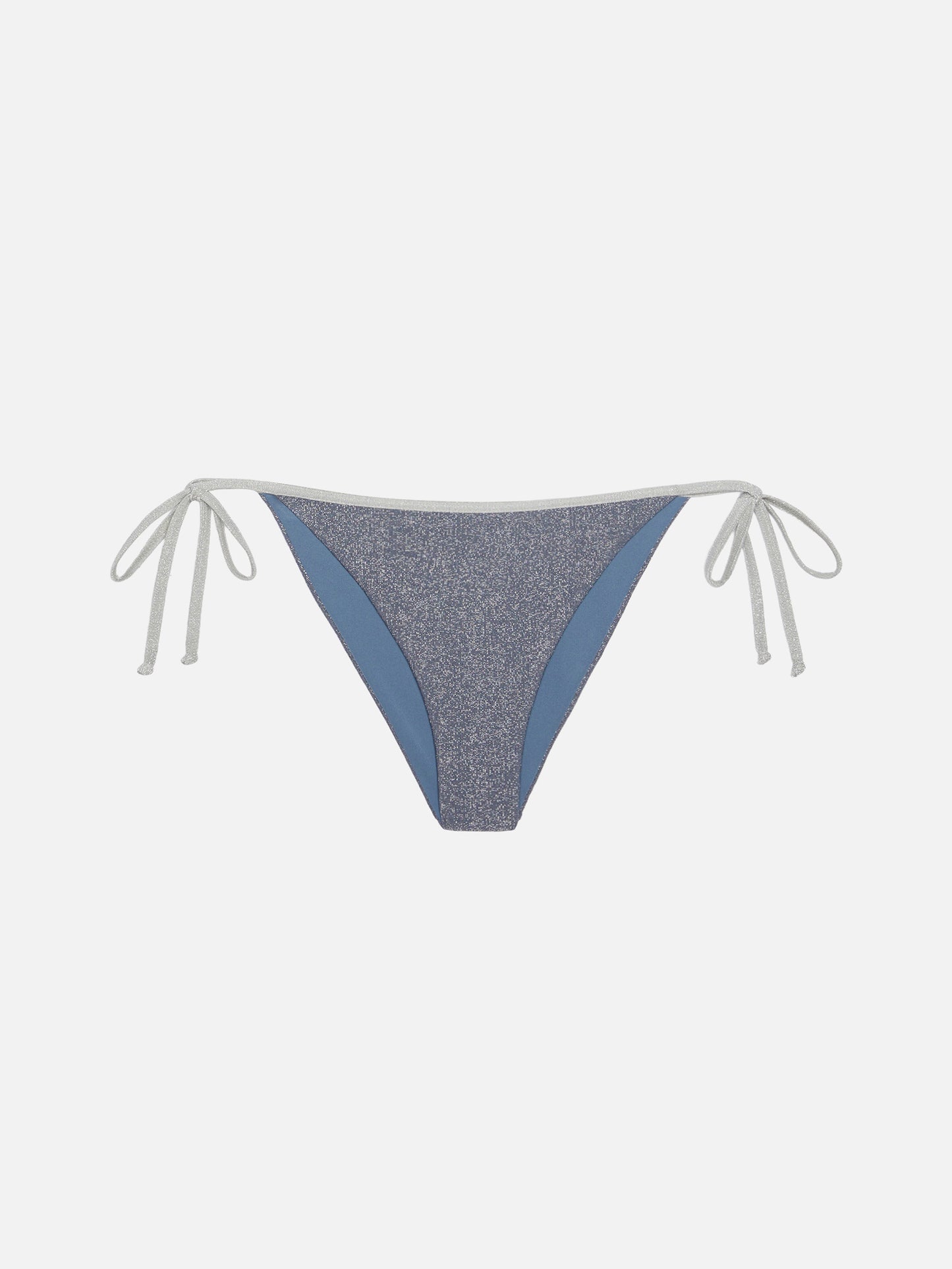 Marielle – Klassische Badehose aus avioblauem Lurex mit silberner Paspelierung