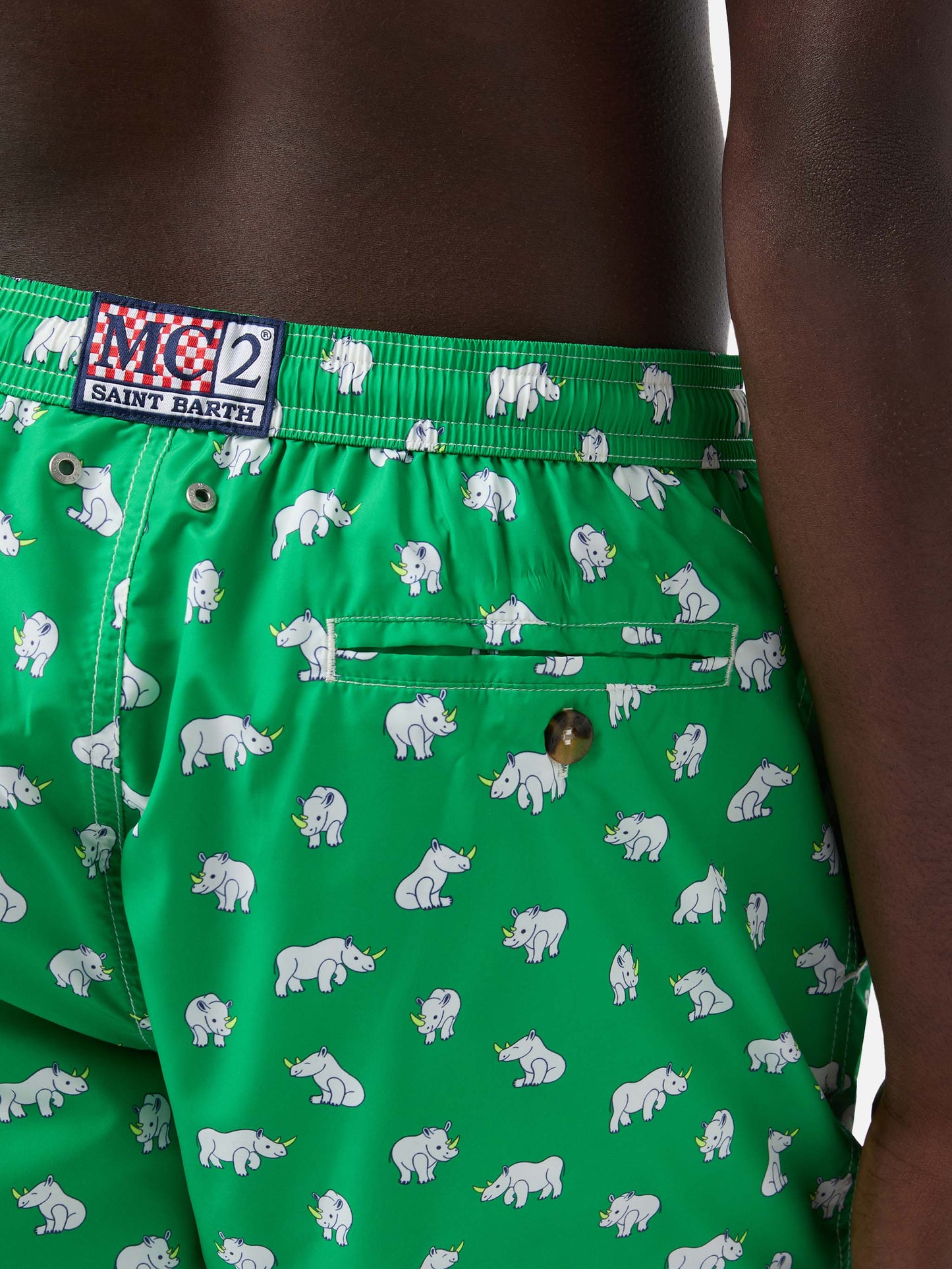 Lighting Micro Fantasy swim shorts in technical fabric with rhino pattern in green and multicolor