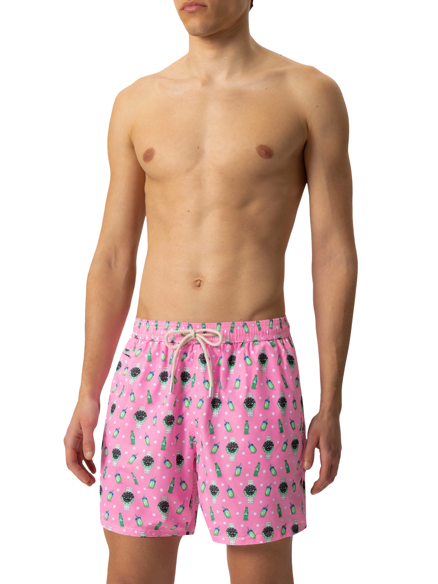 Lightweight fabric swim shorts Lighting with watch print