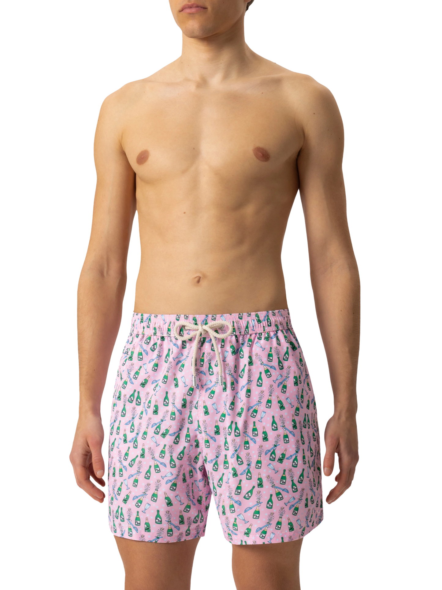 Lightweight fabric swim shorts Lighting with sabrage and bottle print