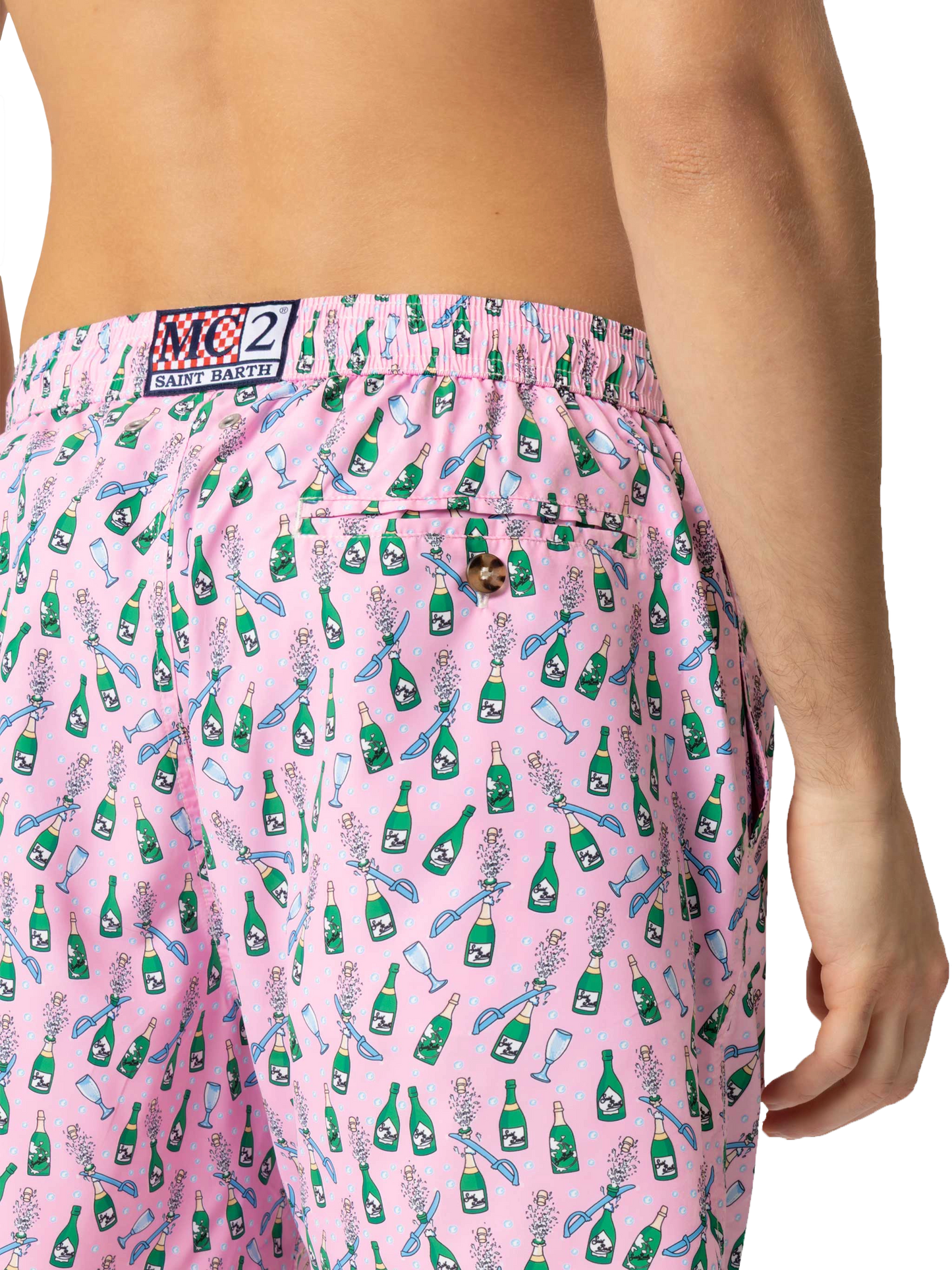 Lightweight fabric swim shorts Lighting with sabrage and bottle print