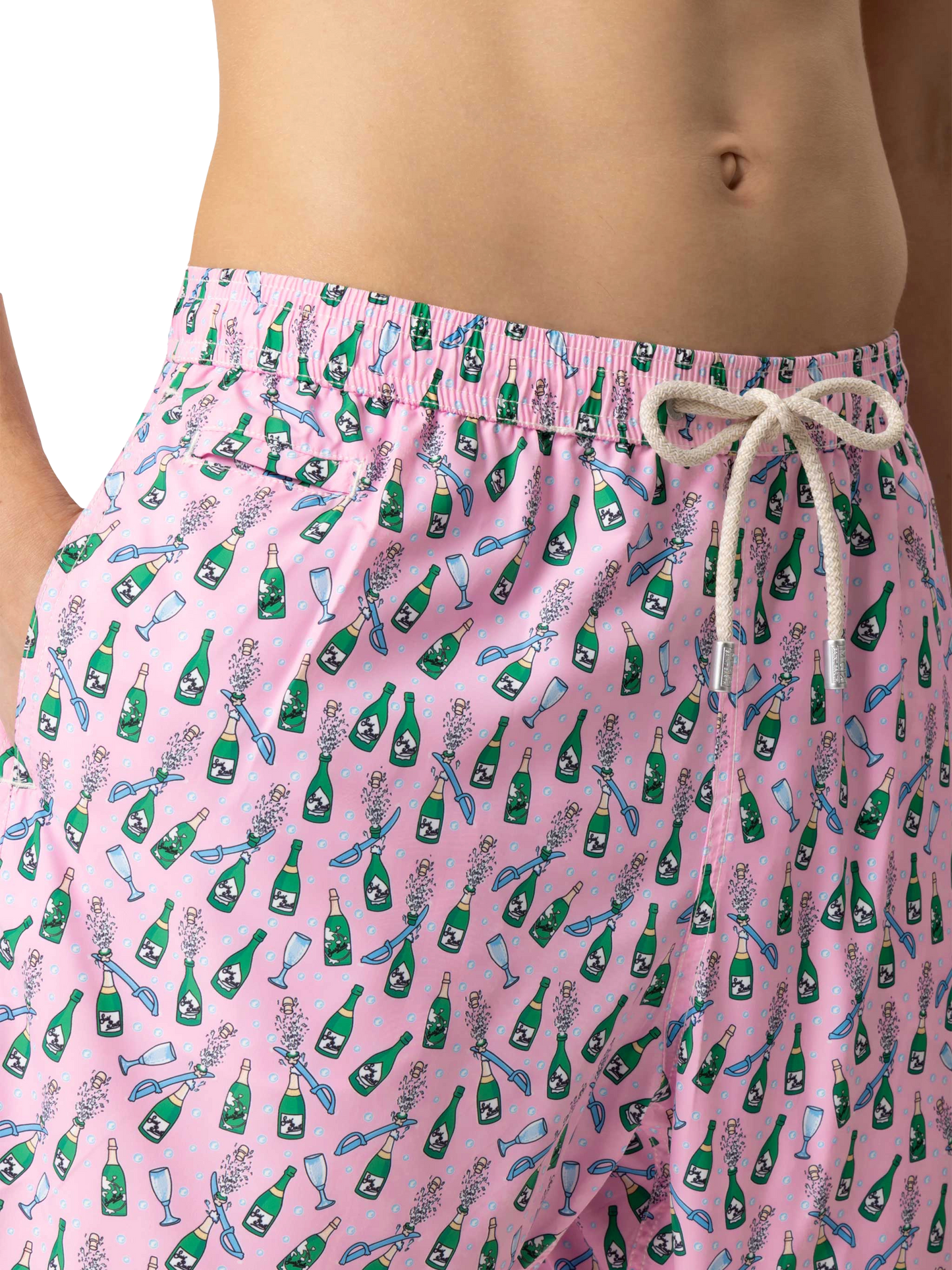 Lightweight fabric swim shorts Lighting with sabrage and bottle print