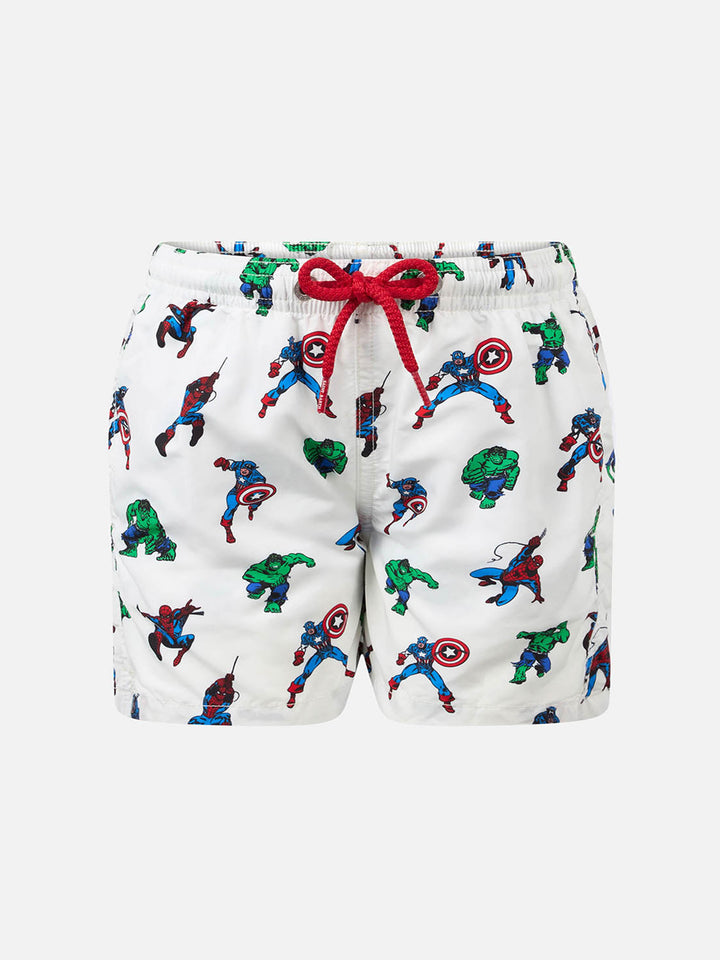 Boy lightweight fabric swim-shorts Jean Lighting with Marvel superheroes print | MARVEL SPECIAL EDITION - MC2 Saint Barth