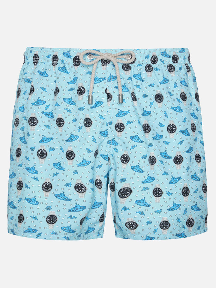 Lightweight fabric swim shorts Lighting with watch print - MC2 Saint Barth
