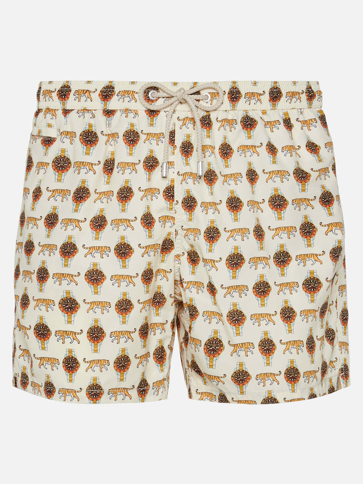 Lightweight fabric swim shorts Lighting with watch print