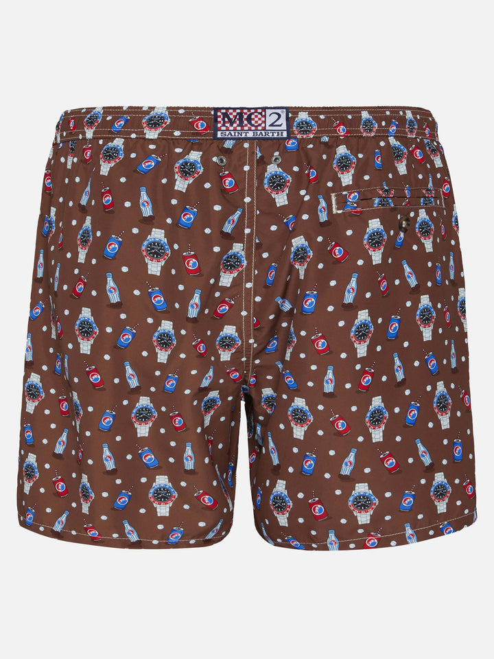 Lightweight fabric swim shorts Lighting with watch print - MC2 Saint Barth