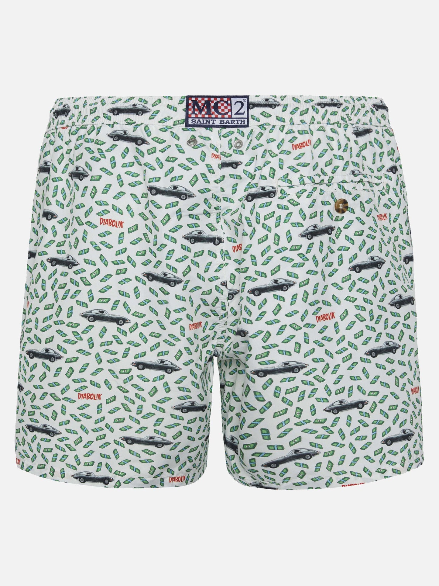 Costume da bagno da uomo in tessuto leggero con stampa auto e soldi | DIABOLIK EDIZIONE SPECIALE