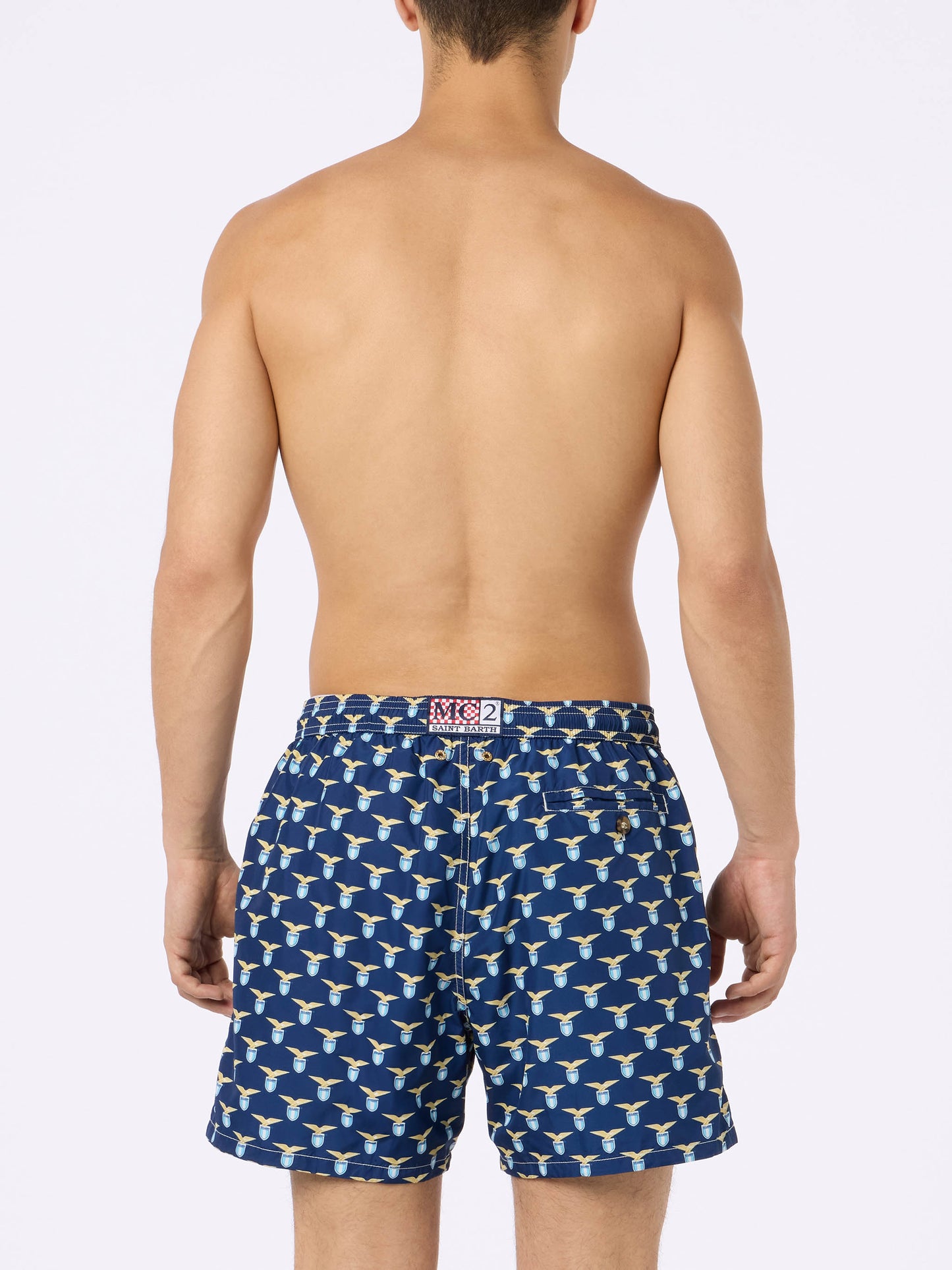 Man lightweight fabric swim shorts with Lazio logo print | SS LAZIO SPECIAL EDITION - MC2 Saint Barth