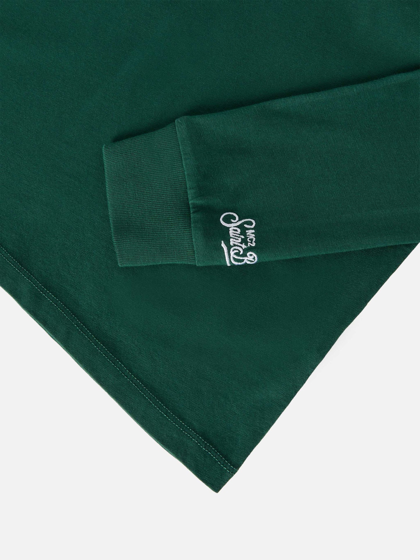 Luton long-sleeve cotton T-shirt in green with Me ne vado dai nonni embroidery