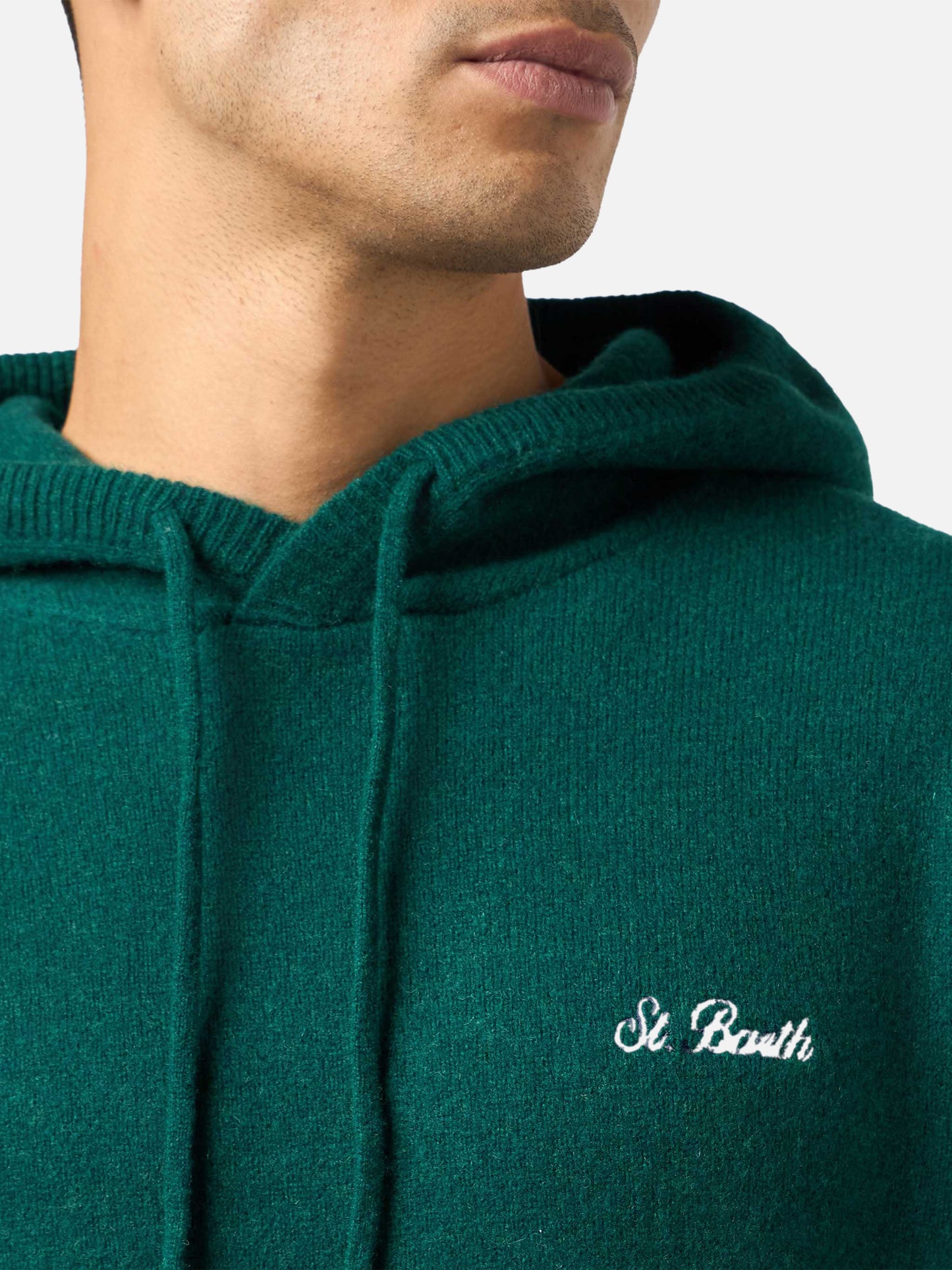 Man British green lambswool hooded sweater Mahony