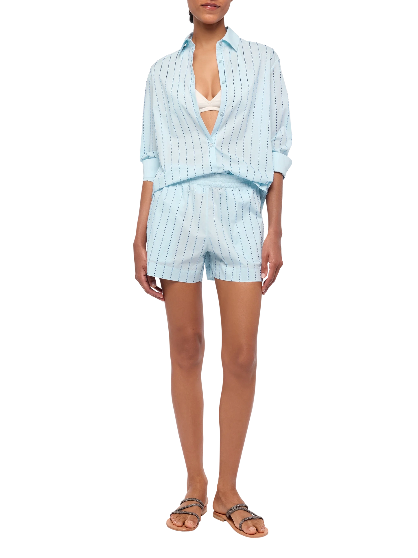 Meredith cotton popeline classic shirt with striped rhinestone embellishment - MC2 Saint Barth