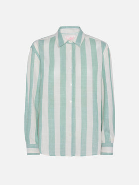 Meredith classic shirt with sage green striped print