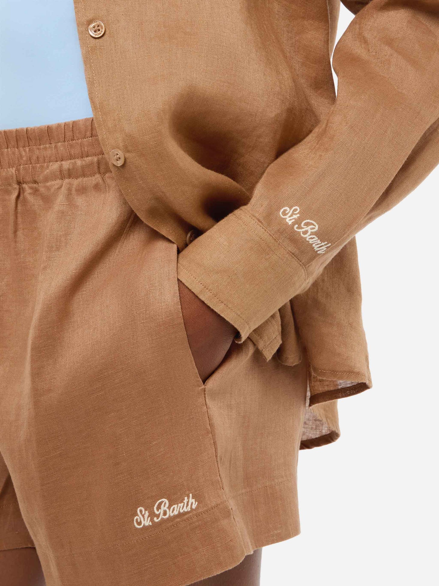 Meredith camel linen classic shirt