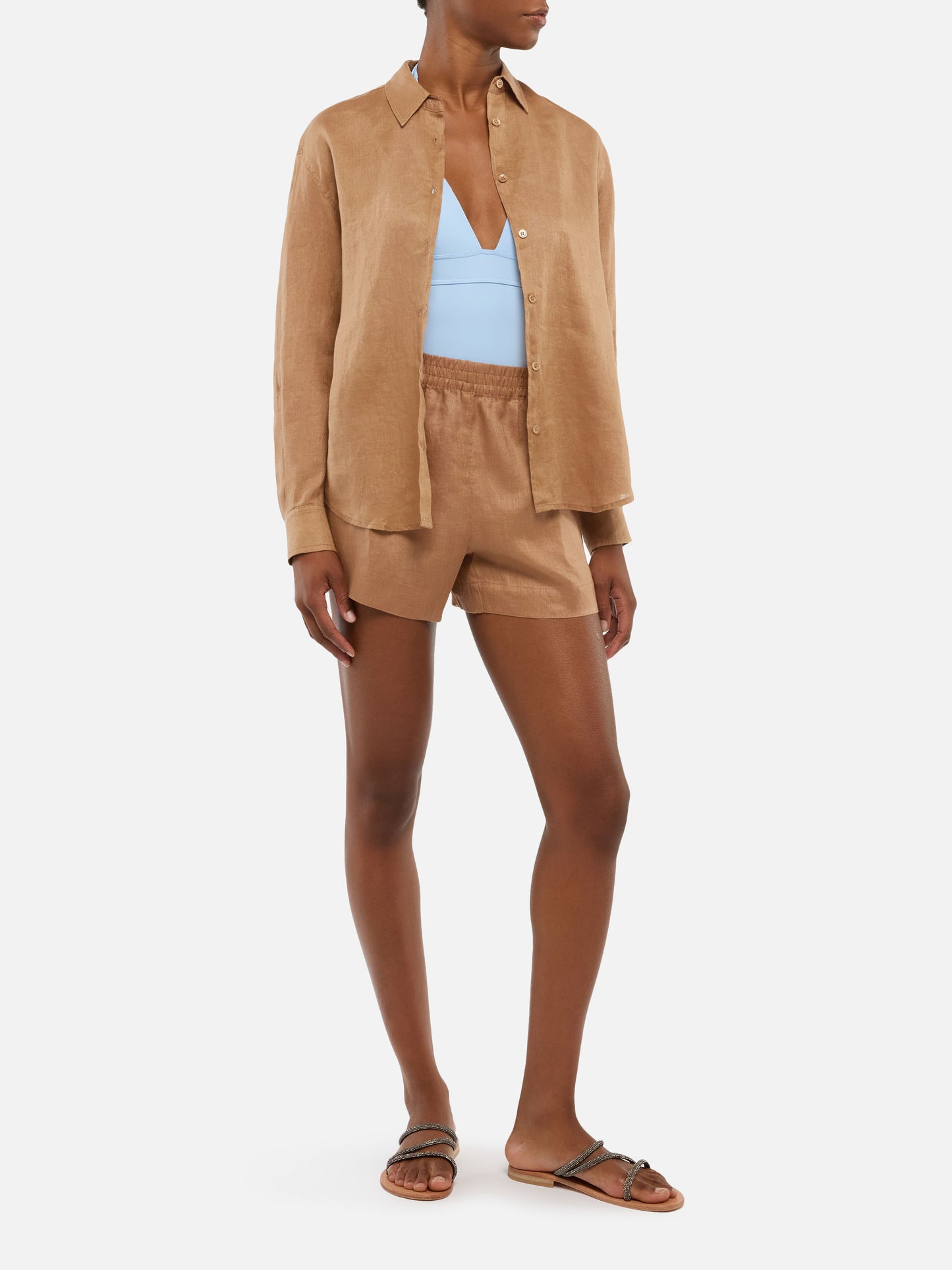 Meredith camel linen classic shirt