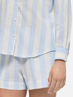 Meredith linen classic shirt with light blue striped print - MC2 Saint Barth